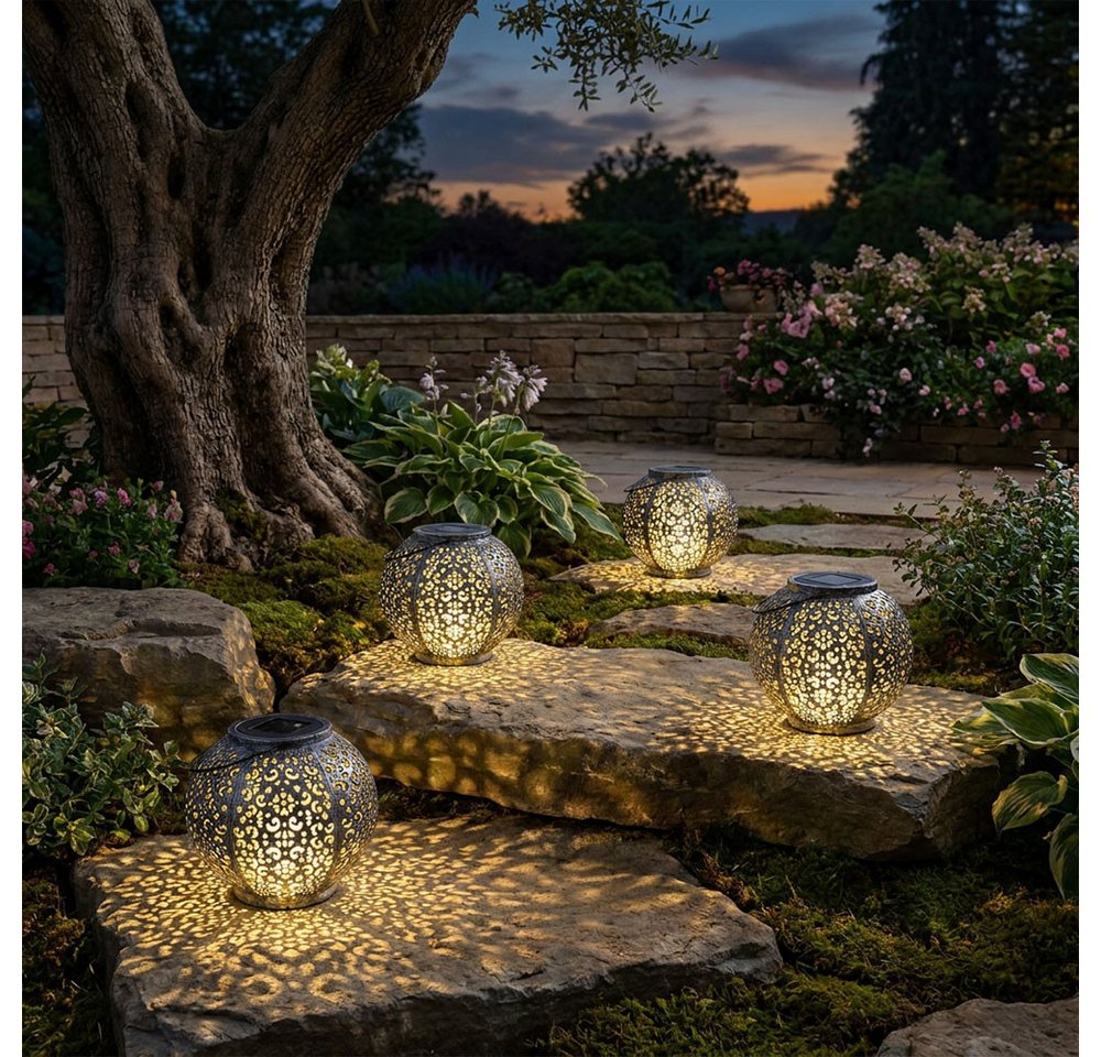 Expo Börse LED Kugelleuchte, Leuchtmittel inklusive, Warmweiß, Solarlampe Hängeleuchte Tischlampe Gartendeko LED orientalisch 3er Set – Bild 4 von 5