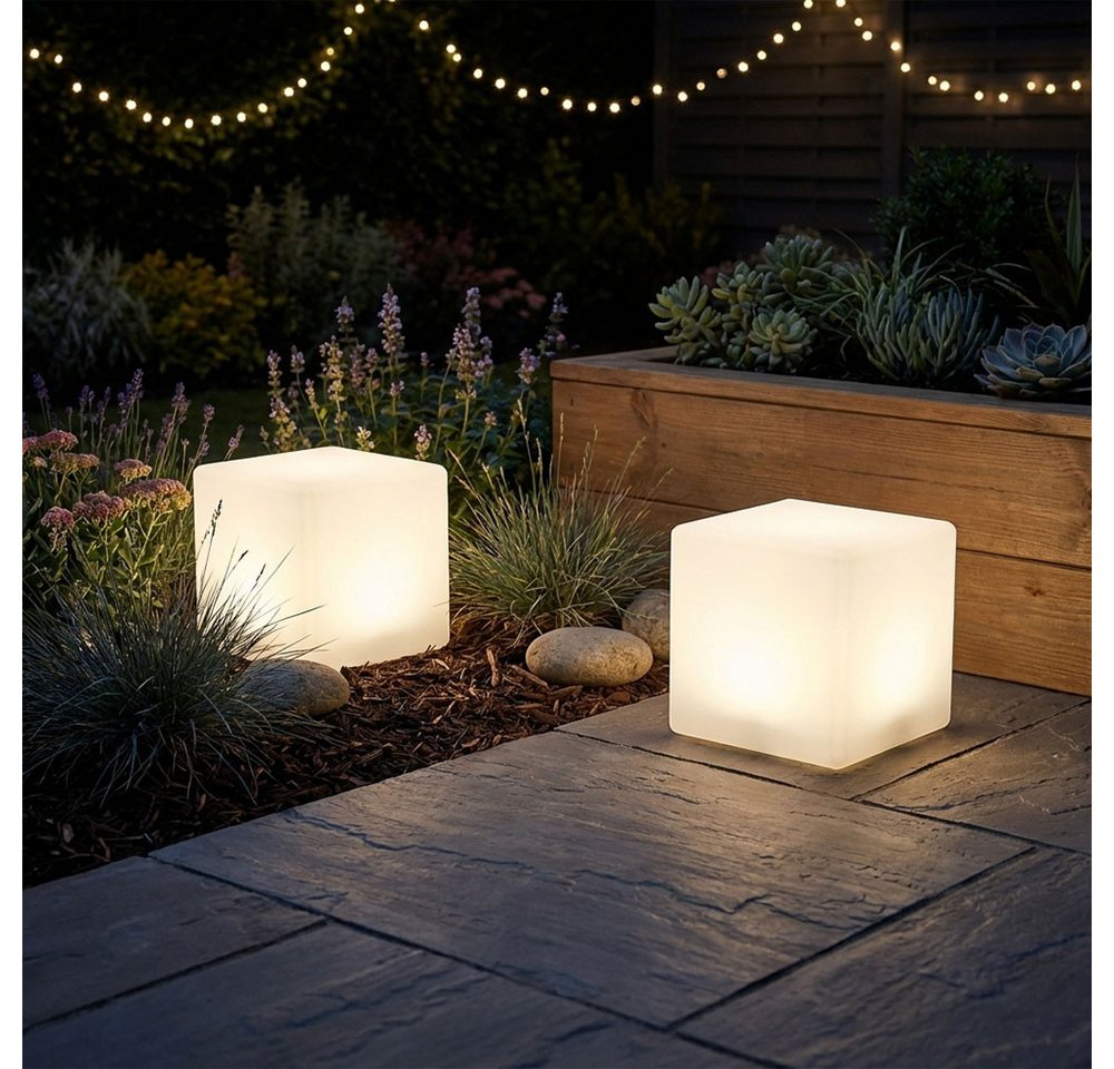 Expo Börse LED Solarleuchte, LED-Leuchtmittel fest verbaut, Warmweiß, LED Solarlampe Außenleuchte Solarleuchte Gartendeko Würfel weiß – Bild 4 von 5