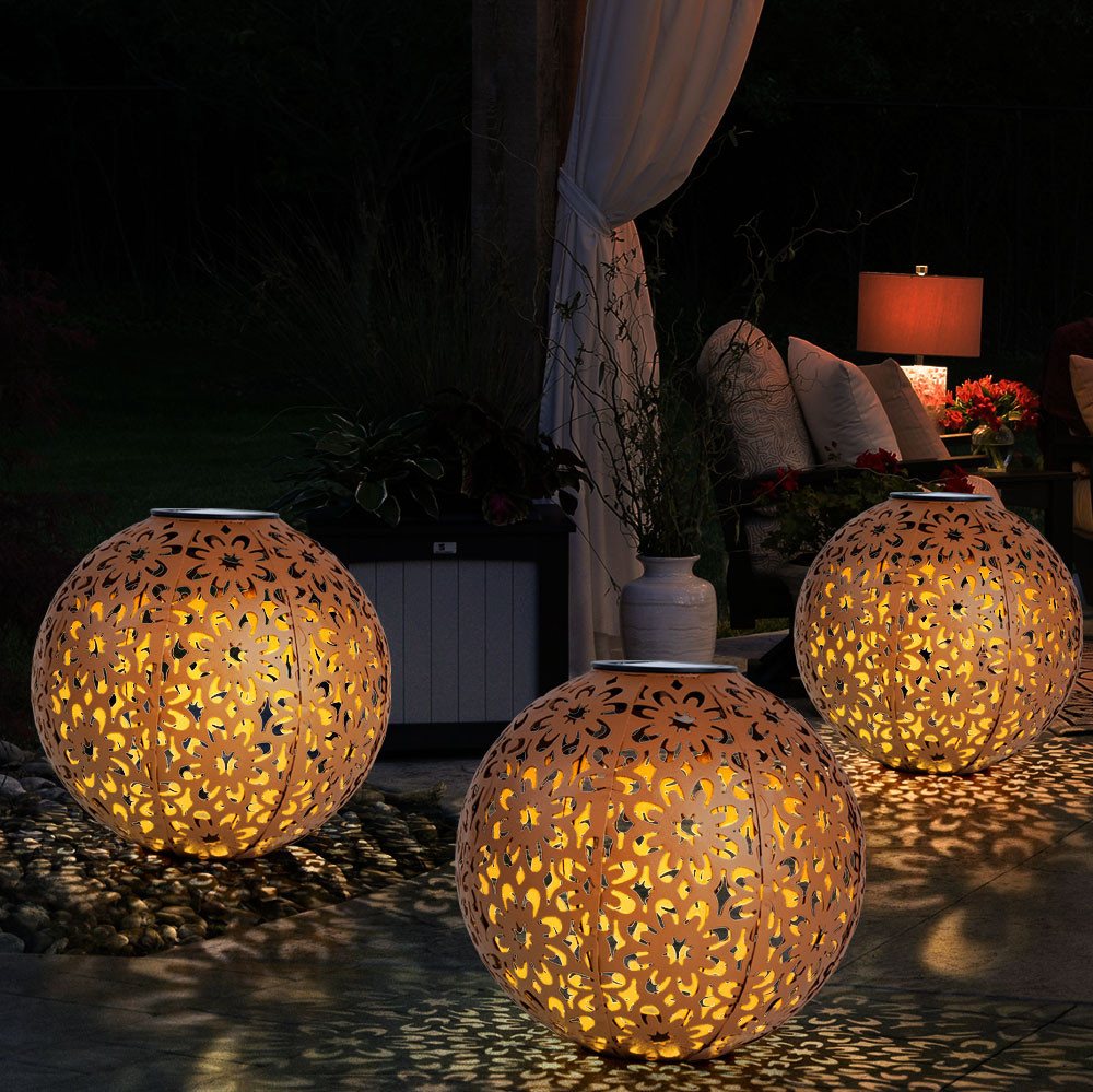 Expo Börse LED Solarleuchte, LED-Leuchtmittel fest verbaut, Warmweiß, Solarlampe für Außen Kugel Gartendeko Solarleuchte rost 3x – Bild 3 von 5