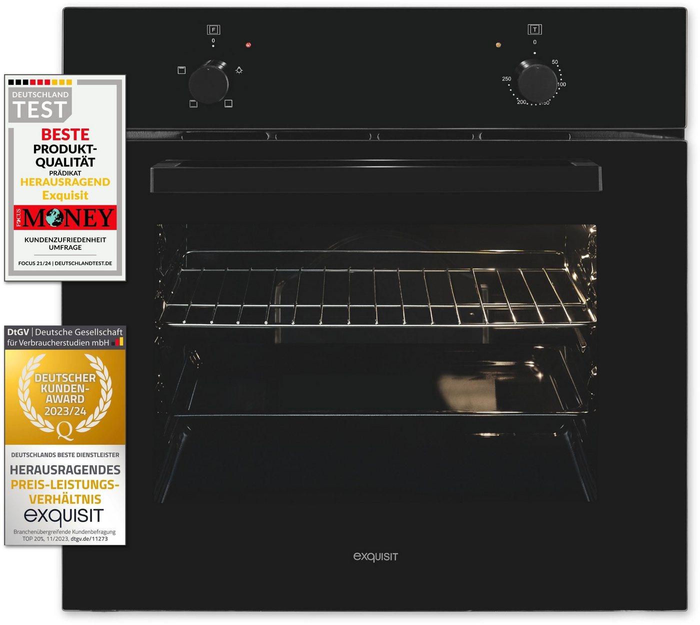 exquisit Backofen EBE255-020 schwarz, Klassisch, einfach kochen&backen mit allem drin:Grill,Licht,Backblech! – Bild 2 von 5