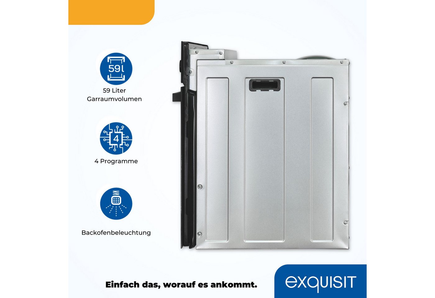 exquisit Backofen EBE255-020 schwarz, Klassisch, einfach kochen&backen mit allem drin:Grill,Licht,Backblech! – Bild 4 von 5
