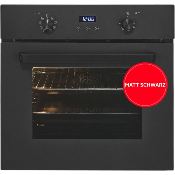 exquisit Backofen EBE367-H-120 mattschwarz, Heißluft & dreifach verglaste Tür – Wärme bleibt sicher im Ofen!