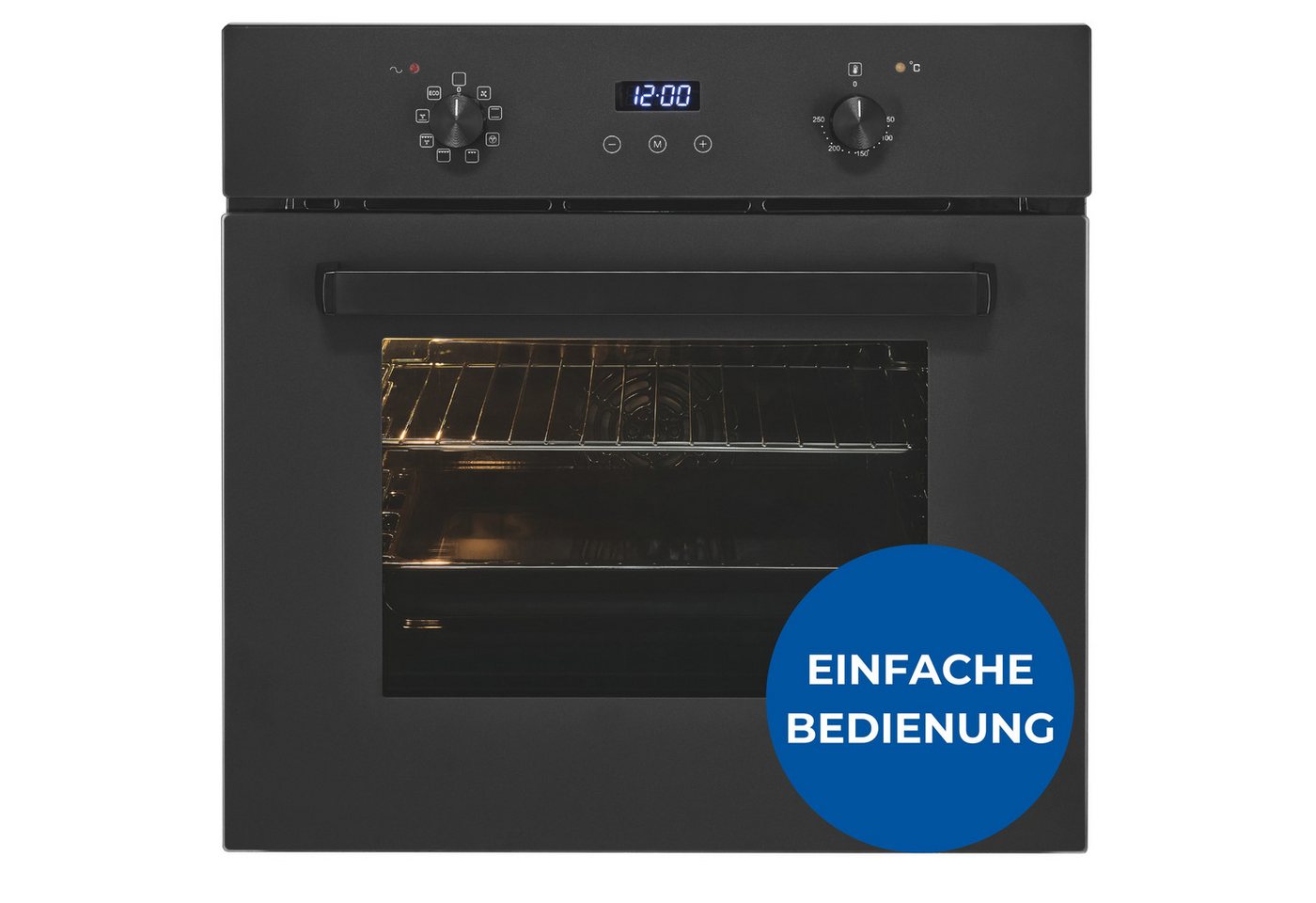 exquisit Backofen EBE367-H-120 mattschwarz, Heißluft & dreifach verglaste Tür – Wärme bleibt sicher im Ofen! – Bild 3 von 5