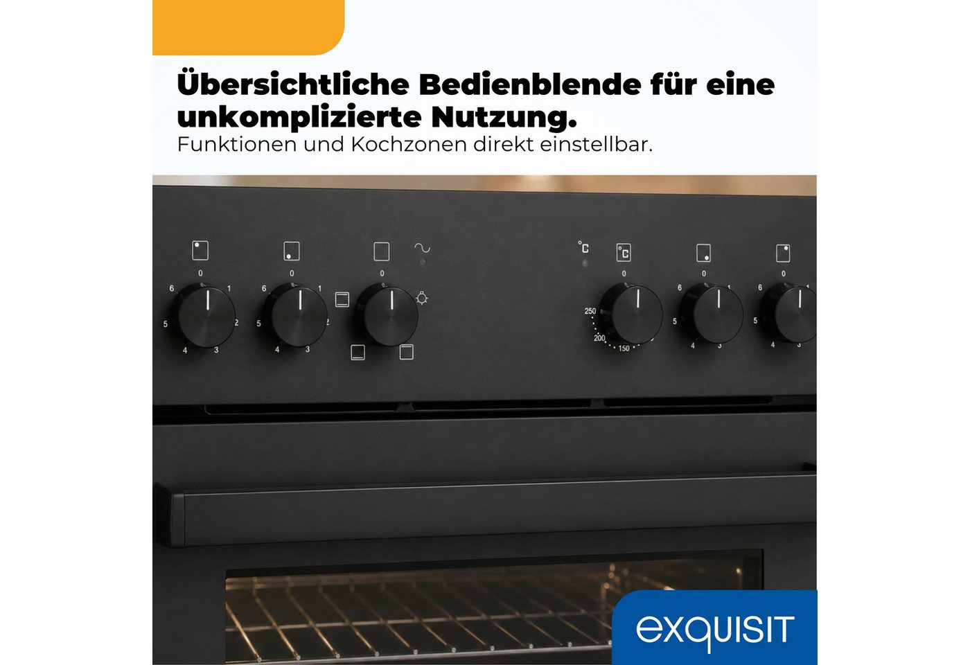 exquisit Backofen-Set EHE346-120 Set mattschwarz, Ober&Unterhitze mit 4-Zonen-Glaskeramikkochfeld – einfach & sicher! – Bild 5 von 5