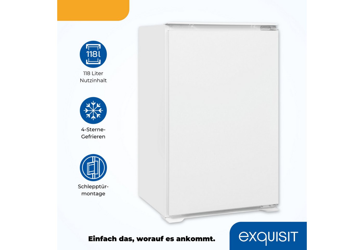 exquisit Einbaukühlschrank EKS131-4-E-040E, 88 cm hoch, 54 cm breit, Schlepptür-Montage: Gerätetür wird mit der Schranktür mitgeschleppt – Bild 4 von 5