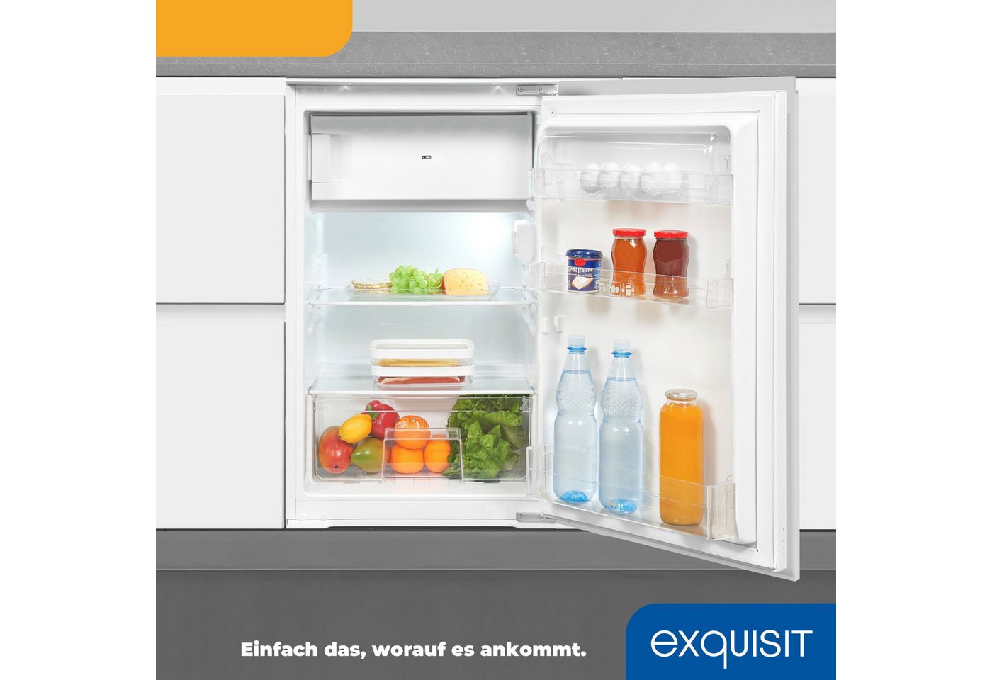 exquisit Einbaukühlschrank EKS131-4-E-040E, 88 cm hoch, 54 cm breit, Schlepptür-Montage: Gerätetür wird mit der Schranktür mitgeschleppt – Bild 5 von 5