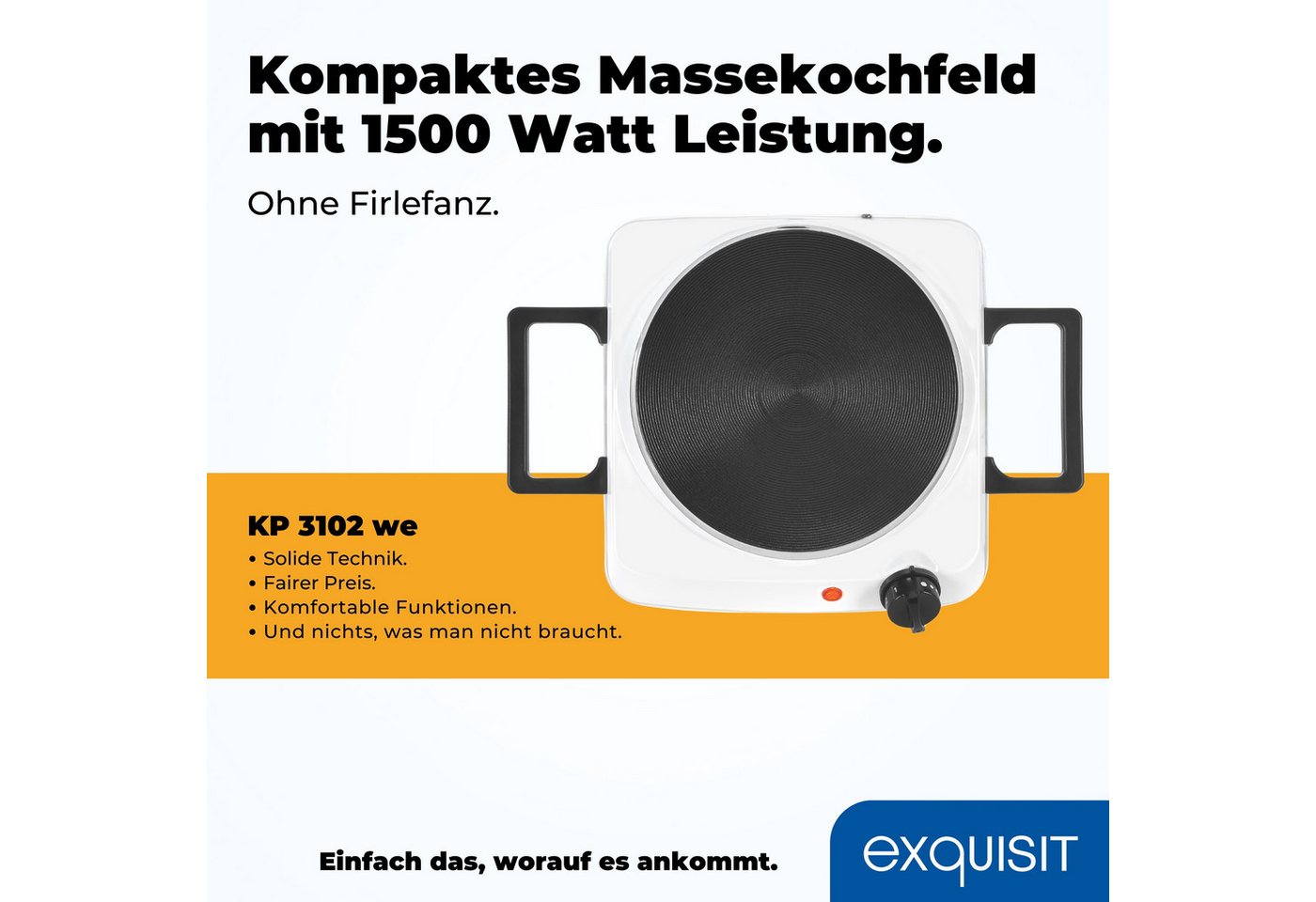exquisit Einzelkochplatte KP 3102, 1500 W, Massekochfeld, flexibles Kochen überall – Bild 2 von 5