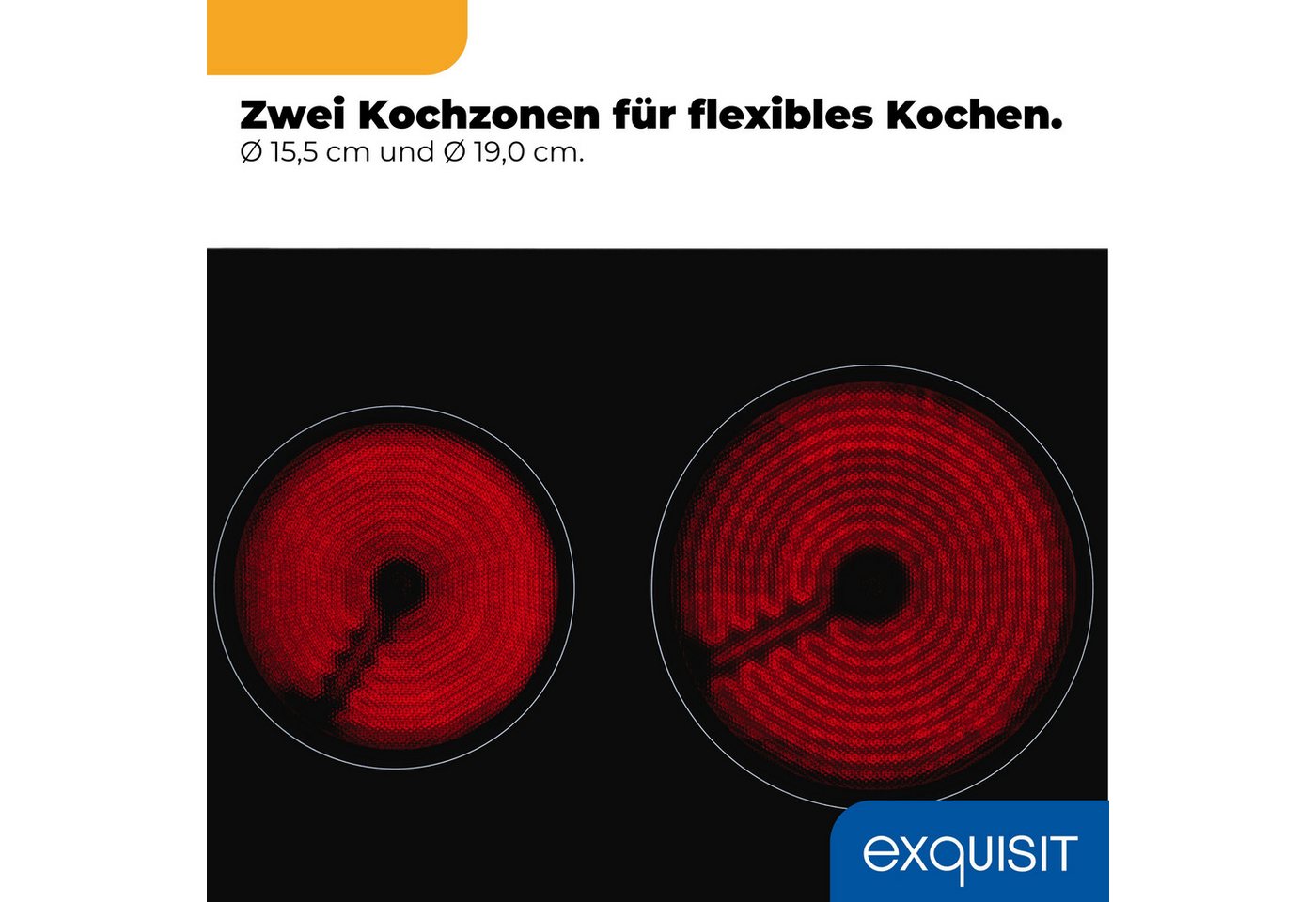 exquisit Elektro-Kochfeld, 3000 W Leistung, Glaskeramik Kochfeld, 120 cm Stromkabel – Bild 4 von 5