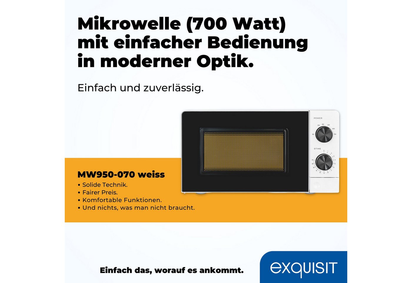 exquisit Mikrowelle, 20,00 l, Aftau Programm, Manuelle Steuerung, Zeitschaltuhr – Bild 2 von 5