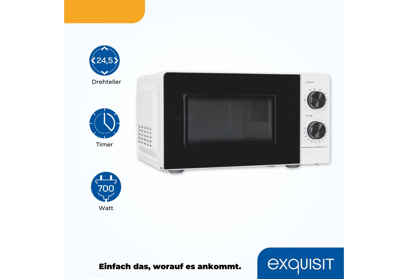 exquisit Mikrowelle, 20,00 l, Aftau Programm, Manuelle Steuerung, Zeitschaltuhr – Bild 3 von 5