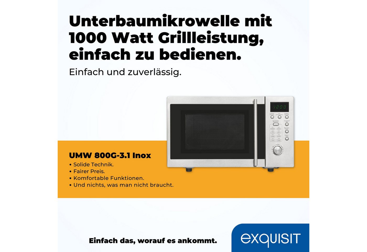 exquisit Mikrowelle, Mikrowelle, Grill, 20,00 l, unterbaufähig, inkl. Grill-Funktion, Drehteller 24,5cm Ø – Bild 2 von 5