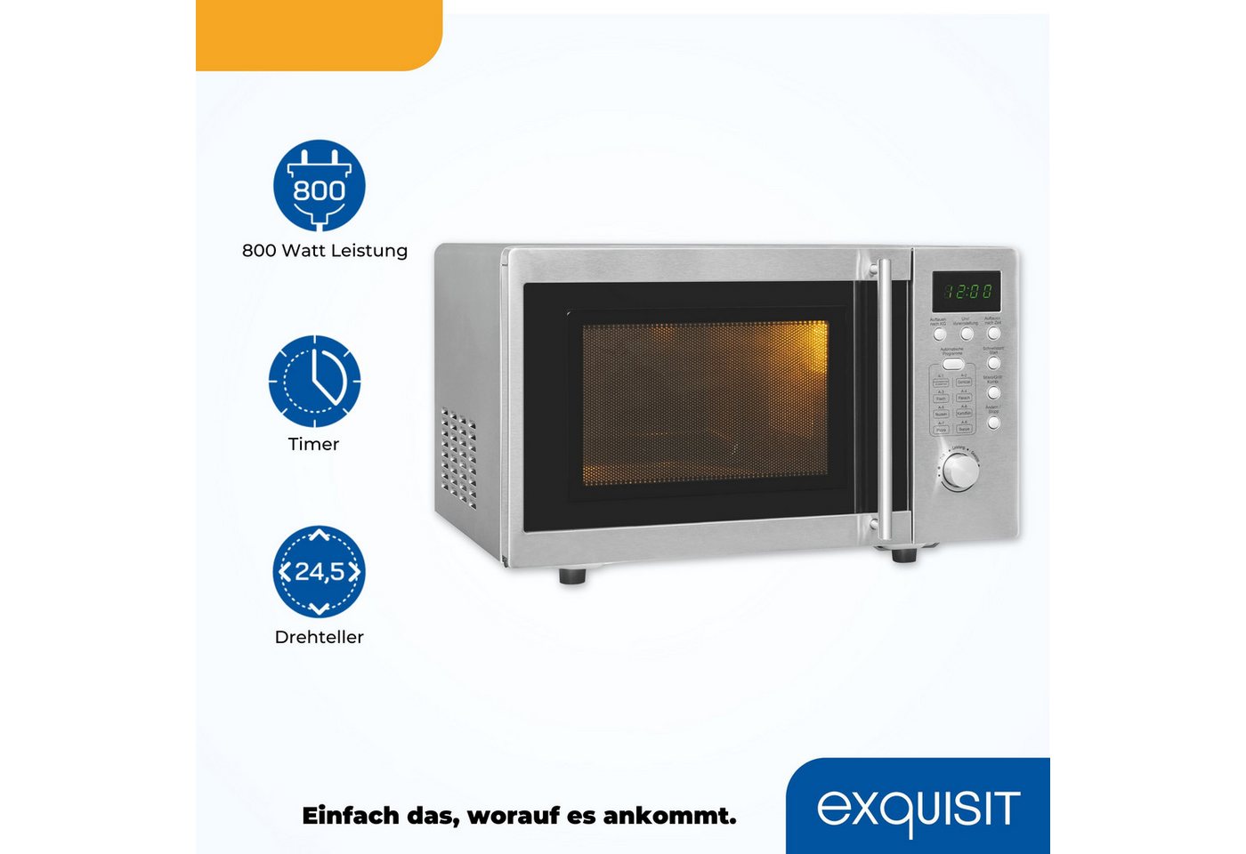 exquisit Mikrowelle, Mikrowelle, Grill, 20,00 l, unterbaufähig, inkl. Grill-Funktion, Drehteller 24,5cm Ø – Bild 3 von 5