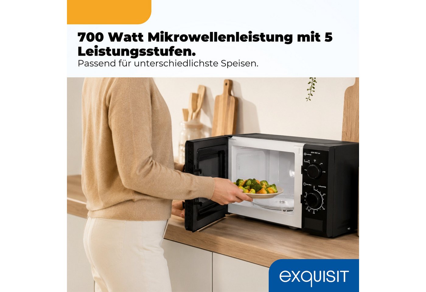 exquisit Mikrowelle MW 802, Mikrowelle, 20,00 l, 20 Liter, 25,5 cm Drehteller, inkl. Timer, einfach Bedienung, 700 Watt – Bild 2 von 5