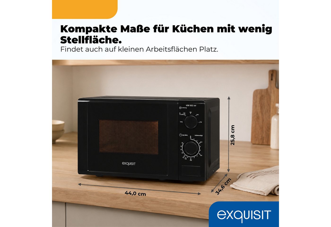 exquisit Mikrowelle MW 802, Mikrowelle, 20,00 l, 20 Liter, 25,5 cm Drehteller, inkl. Timer, einfach Bedienung, 700 Watt – Bild 3 von 5