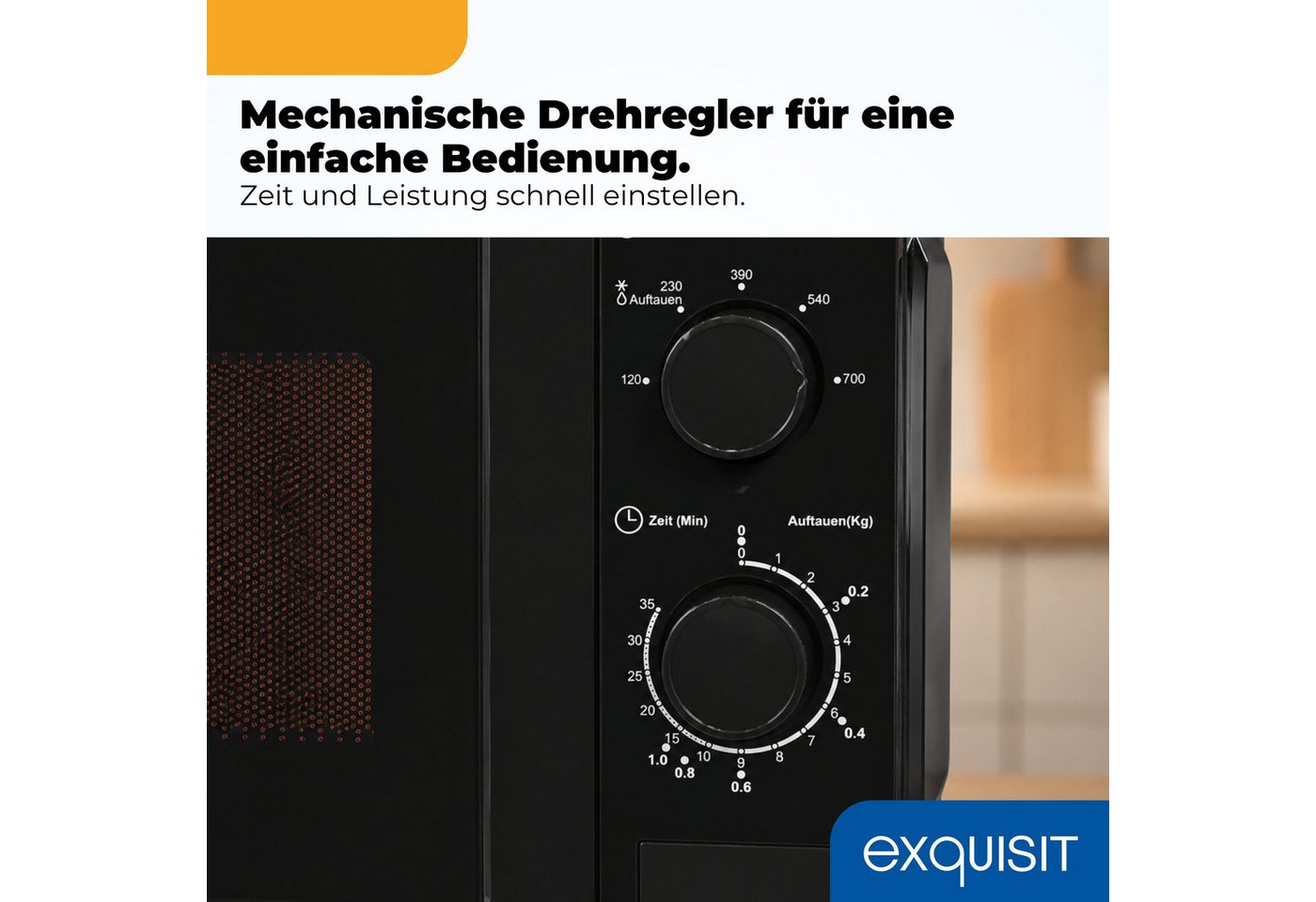 exquisit Mikrowelle MW 802, Mikrowelle, 20,00 l, 20 Liter, 25,5 cm Drehteller, inkl. Timer, einfach Bedienung, 700 Watt – Bild 4 von 5