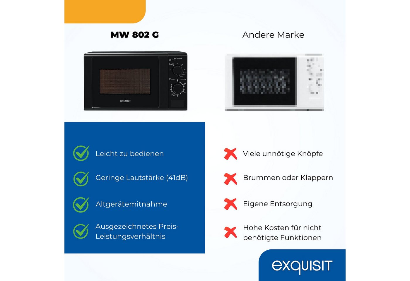 exquisit Mikrowelle MW 802, Mikrowelle, 20,00 l, 20 Liter, 25,5 cm Drehteller, inkl. Timer, einfach Bedienung, 700 Watt – Bild 4 von 5