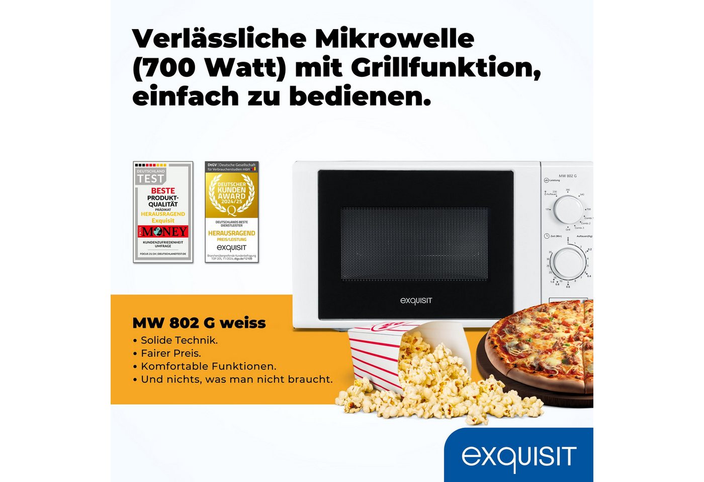 exquisit Mikrowelle MW 802, Mikrowelle, 20,00 l, 20 Liter, 25,5 cm Drehteller, inkl. Timer, einfach Bedienung, 700 Watt – Bild 2 von 5