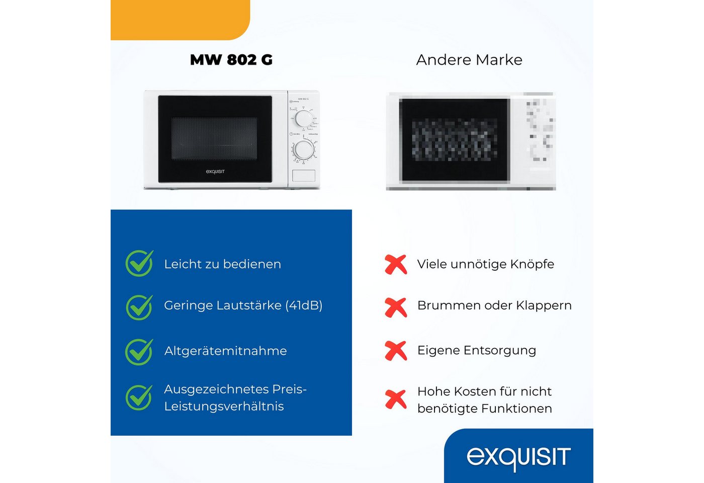exquisit Mikrowelle MW 802, Mikrowelle, 20,00 l, 20 Liter, 25,5 cm Drehteller, inkl. Timer, einfach Bedienung, 700 Watt – Bild 4 von 5