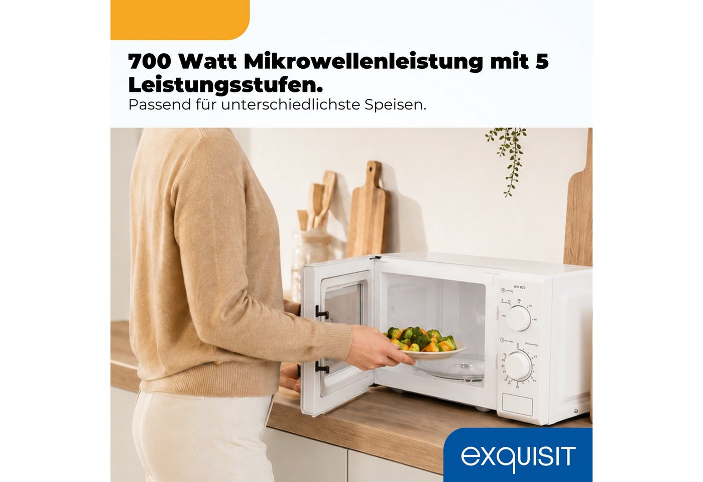 exquisit Mikrowelle MW 802, Mikrowelle, 20,00 l, 20 Liter, 25,5 cm Drehteller, inkl. Timer, einfach Bedienung, 700 Watt – Bild 2 von 5