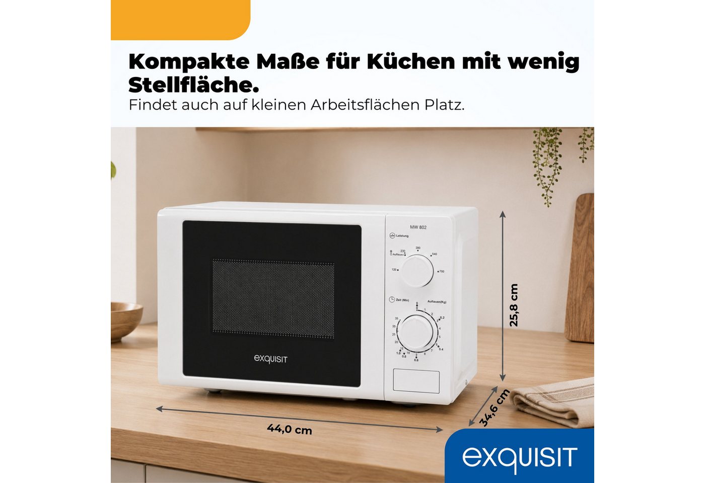 exquisit Mikrowelle MW 802, Mikrowelle, 20,00 l, 20 Liter, 25,5 cm Drehteller, inkl. Timer, einfach Bedienung, 700 Watt – Bild 3 von 5