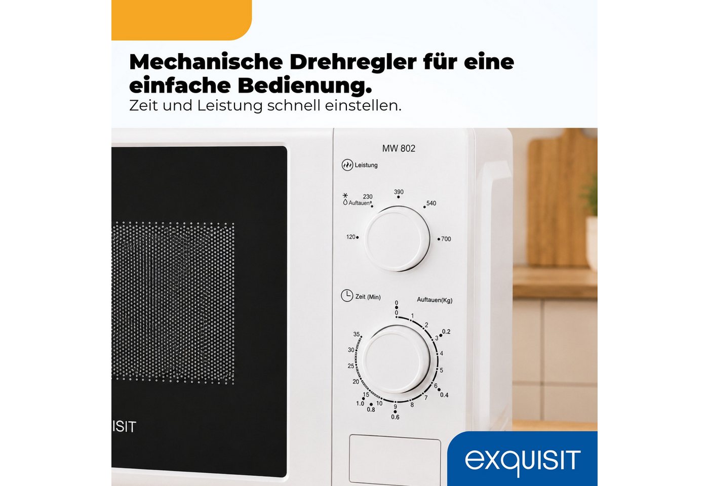 exquisit Mikrowelle MW 802, Mikrowelle, 20,00 l, 20 Liter, 25,5 cm Drehteller, inkl. Timer, einfach Bedienung, 700 Watt – Bild 4 von 5