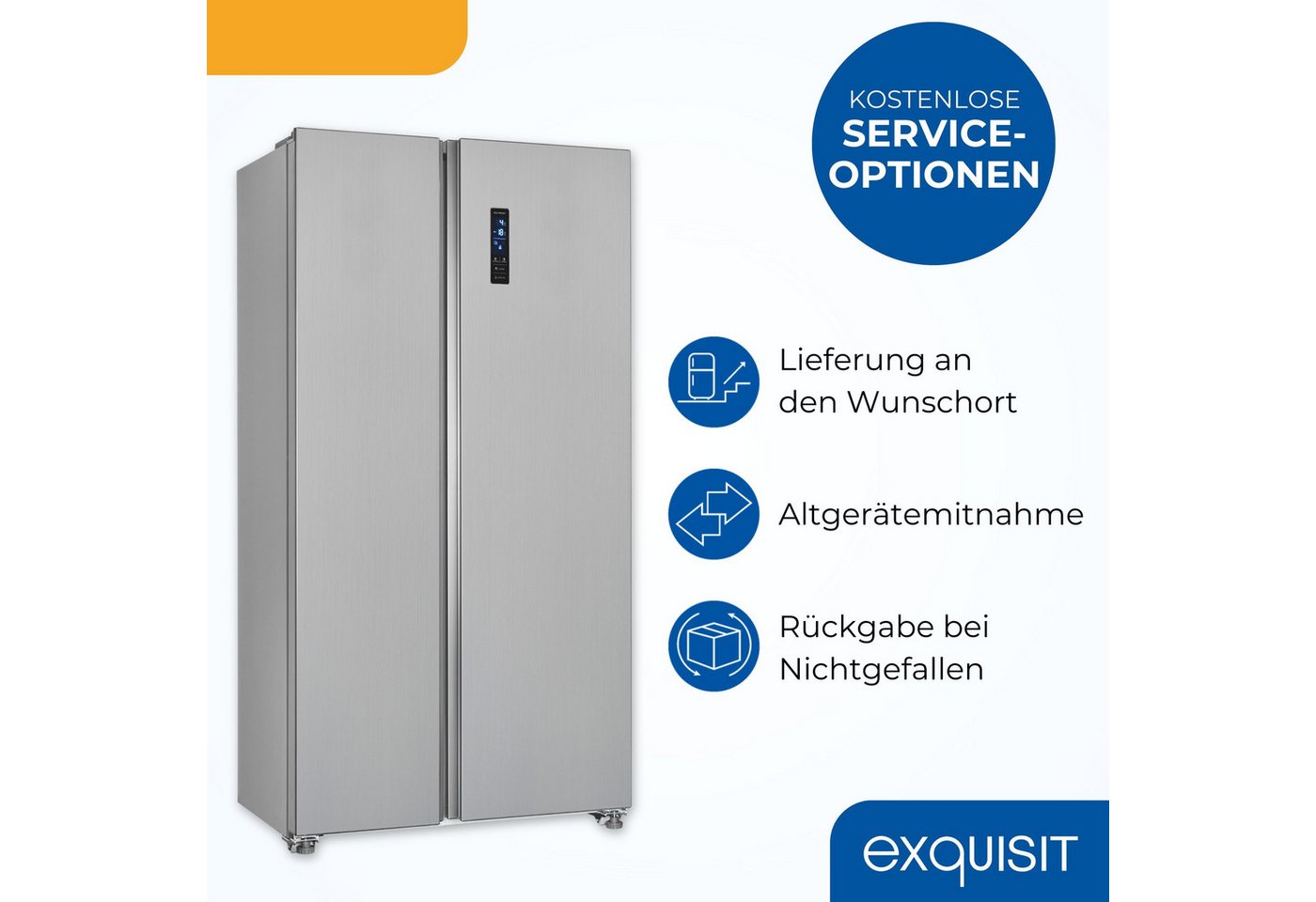 exquisit Side-by-Side SBS546-040E, 177 cm hoch, 90 cm breit, verstellbare Glasablage, No-Frost, elektronische Temperaturregelung – Bild 5 von 5