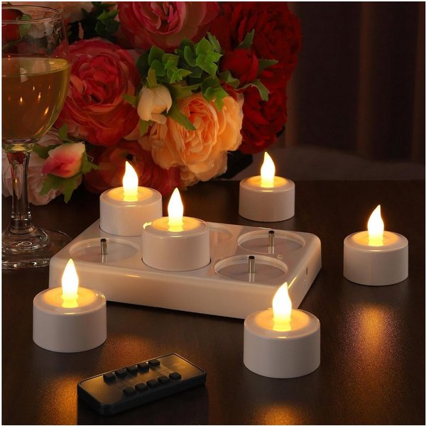 EXTSUD LED-Kerze LED Teelichter Aufladbar 6er Set mit Ladestation, Fernbedienung und, Warmweiß