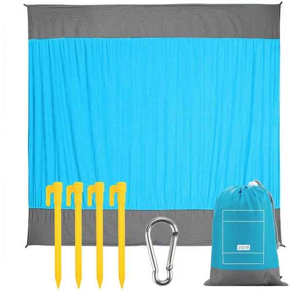 Picknickdecke Stranddecke 210 x 200 cm, Ultraleicht Verschleißfest Nylon Strandtuch, EXTSUD, Wasserdicht und sandabweisend strandmatte mit 4 Befestigung Ecken