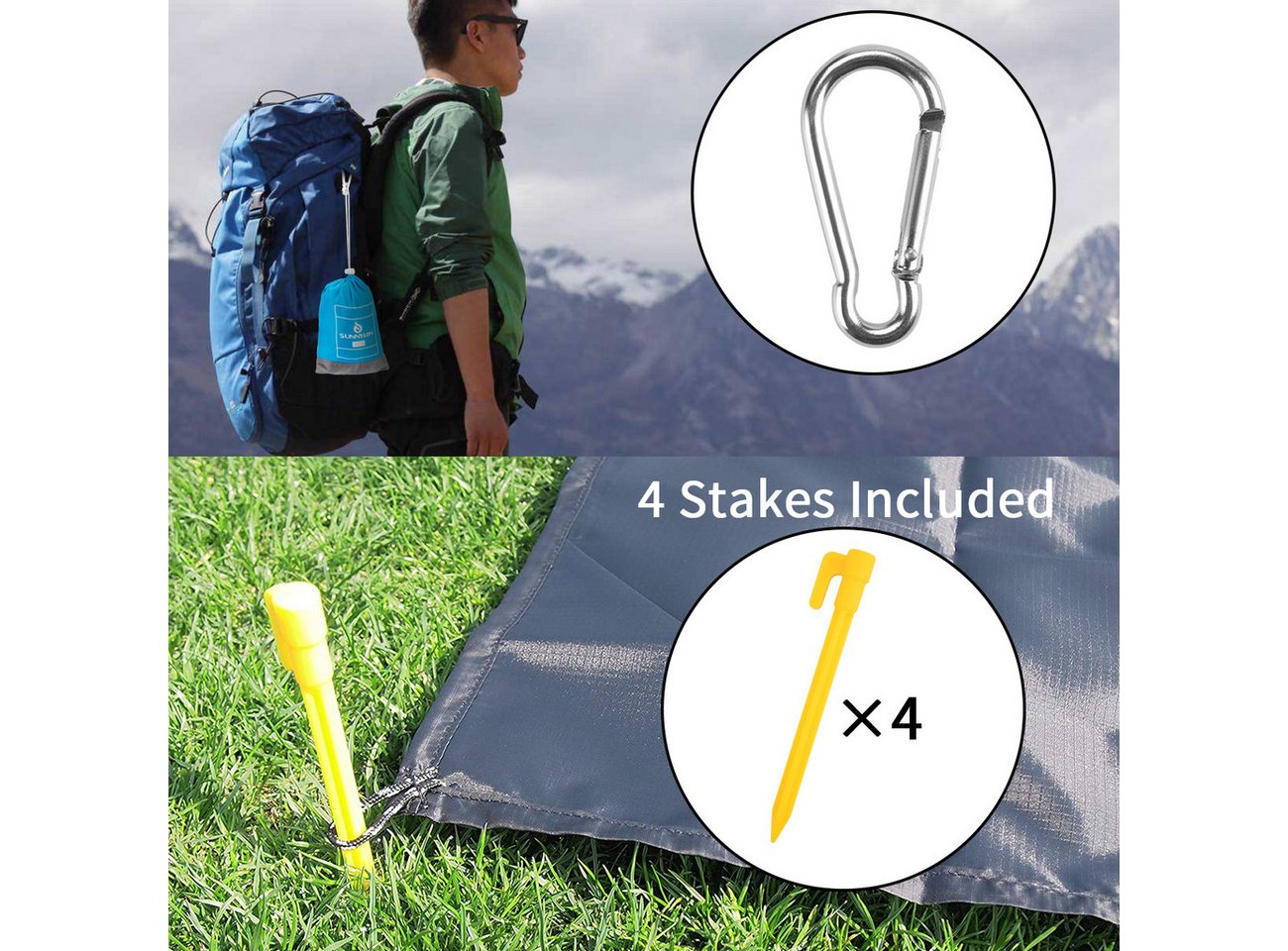 Picknickdecke Stranddecke 210 x 200 cm, Ultraleicht Verschleißfest Nylon Strandtuch, EXTSUD, Wasserdicht und sandabweisend strandmatte mit 4 Befestigung Ecken – Bild 4 von 5