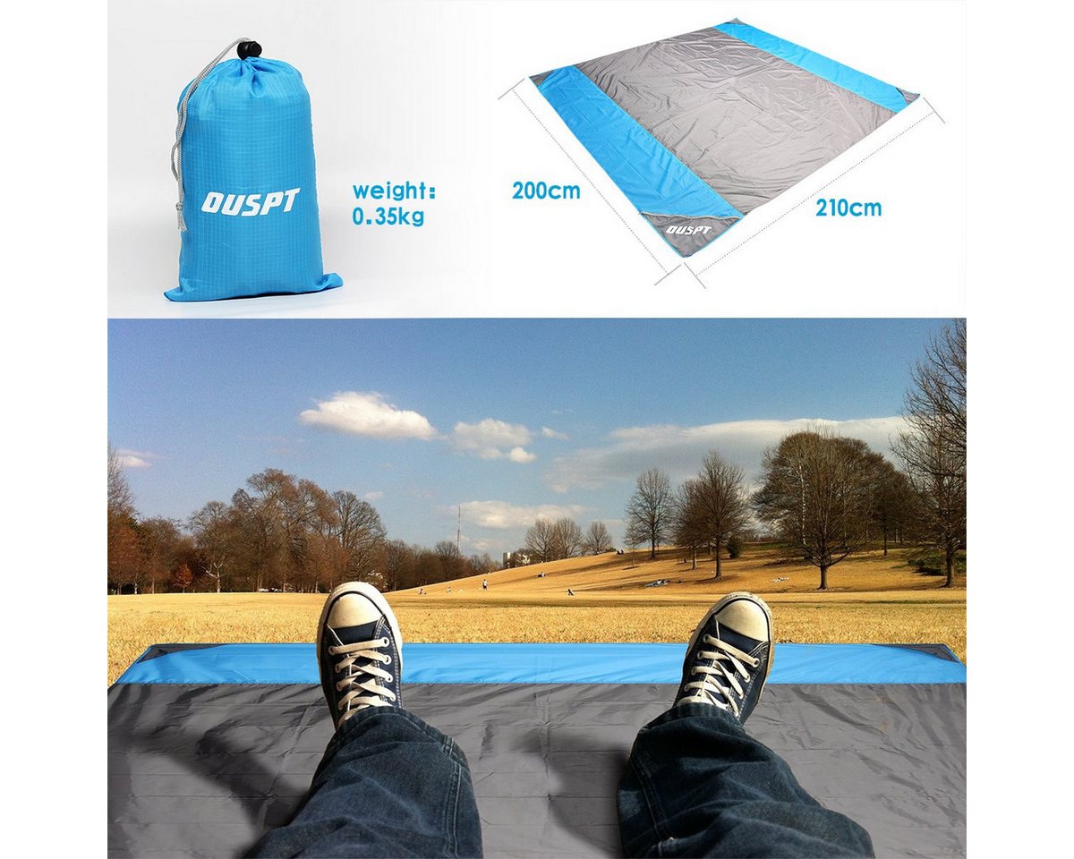 Picknickdecke Stranddecke 210 x 200 cm, Ultraleicht Verschleißfest Nylon Strandtuch, EXTSUD, Wasserdicht und sandabweisend strandmatte mit 4 Befestigung Ecken – Bild 5 von 5