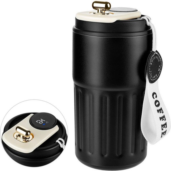 EXTSUD Thermobecher 410ml 316 Edelstahl Kaffeebecher, Digitalanzeige Thermobecher, 316-Edelstahl und Keramik, Travel Coffee Mug, Isolierter auslaufsicher Termok