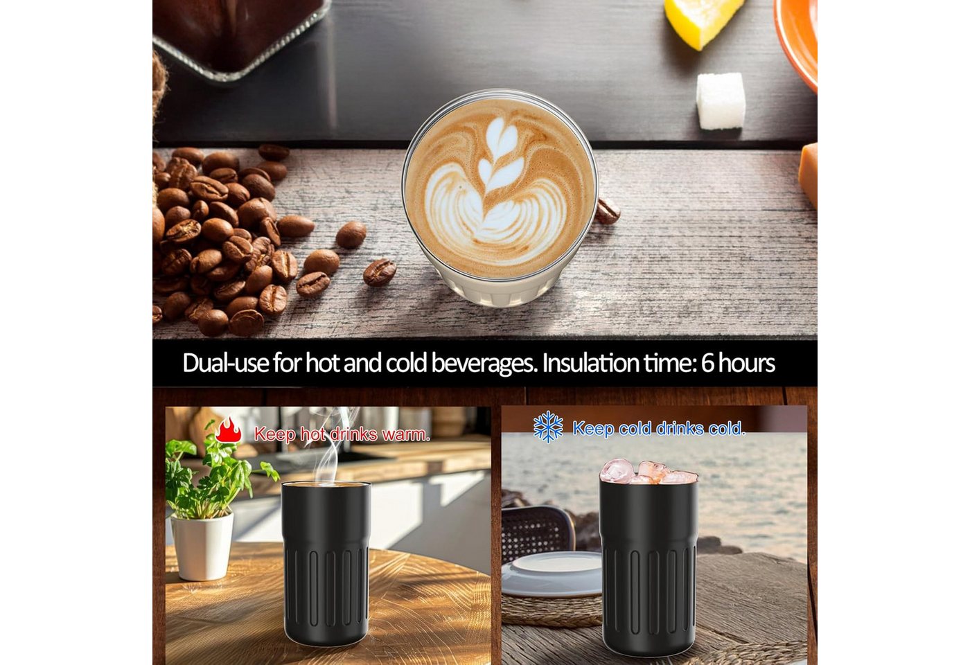 EXTSUD Thermobecher 410ml 316 Edelstahl Kaffeebecher, Digitalanzeige Thermobecher, 316-Edelstahl und Keramik, Travel Coffee Mug, Isolierter auslaufsicher Termok – Bild 4 von 5