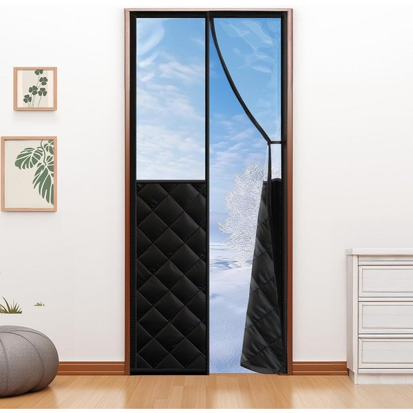 EXTSUD Türvorhang Magnet Wärmeschutzvorhang mit Sichtfenster 80x200 cm, Thermo, abdunkelnd, für Kellertür Balkontüren Wohnzimmer