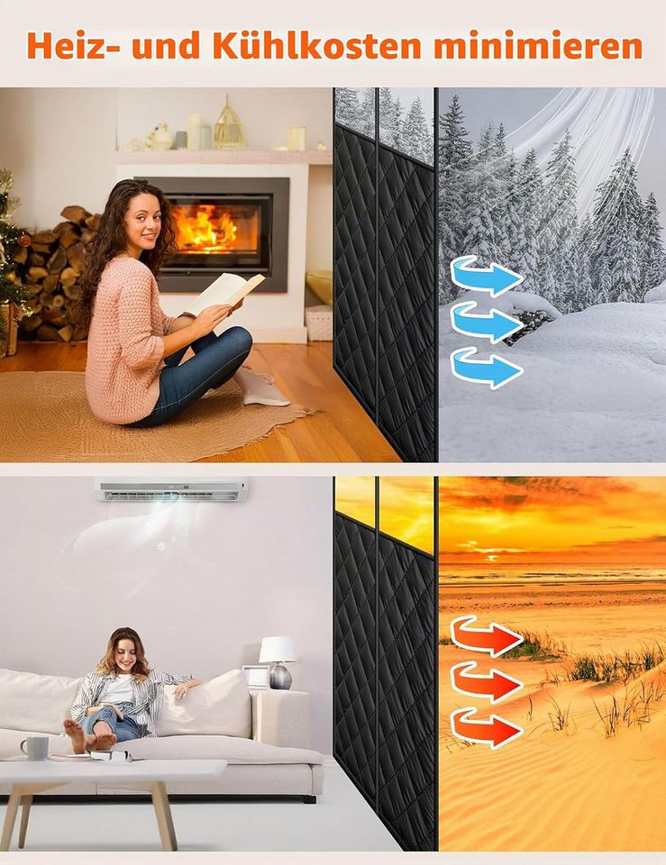 EXTSUD Türvorhang Magnet Wärmeschutzvorhang mit Sichtfenster 80x200 cm, Thermo, abdunkelnd, für Kellertür Balkontüren Wohnzimmer – Bild 4 von 5