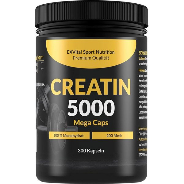 Creatin 5000 Mega Caps, workout booster, 5000 mg Monohydrat pro Tag Kapseln, 1 er 300 St., 350 g
