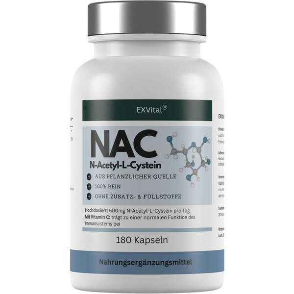 NAC Kapseln, hochdosiert, 600mg pro Kapsel, mit Vitamin C, 180 Stück Kapseln, 134 g