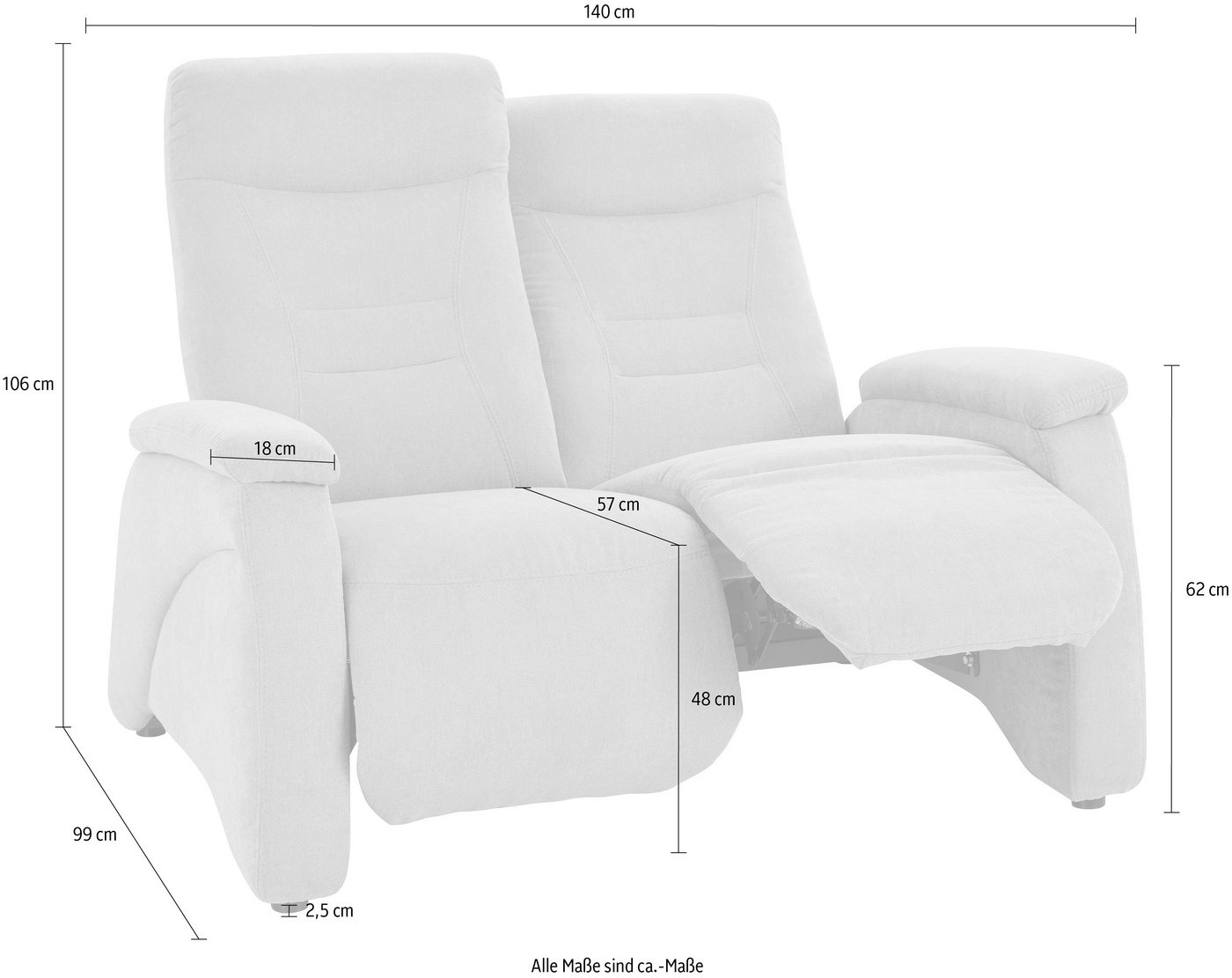 exxpo - sofa fashion 2-Sitzer Ascoli, Kinosofa mit hohem Sitzkomfort, bequeme Armlehnen, hoher Rücken, inkl. Relaxfunktion – Bild 5 von 5