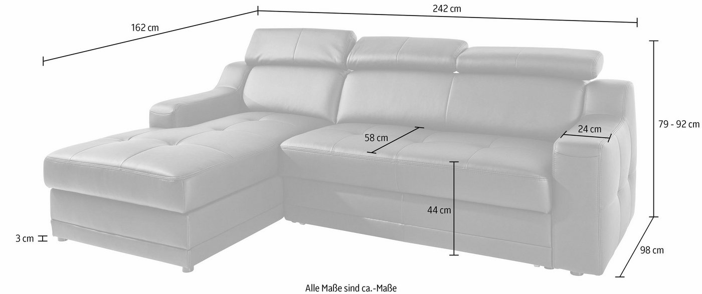 exxpo - sofa fashion Ecksofa Lotos, bequem und funktionell, Federkern, Breite 242cm, L-Form, mit Kopf- bzw. Rückenverstellung, wahlweise mit Bettfunktion – Bild 3 von 5