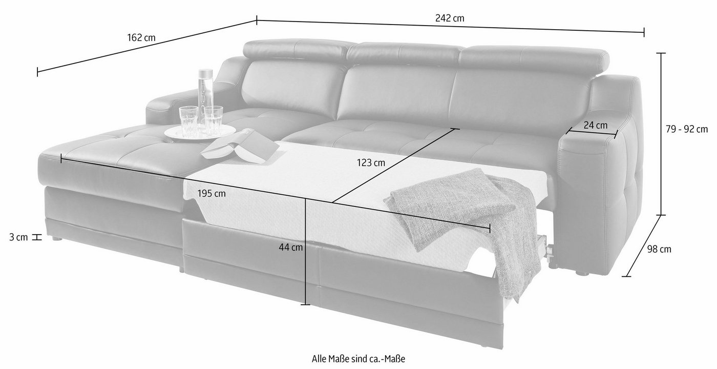 exxpo - sofa fashion Ecksofa Lotos, bequem und funktionell, Federkern, Breite 242cm, L-Form, mit Kopf- bzw. Rückenverstellung, wahlweise mit Bettfunktion – Bild 4 von 5