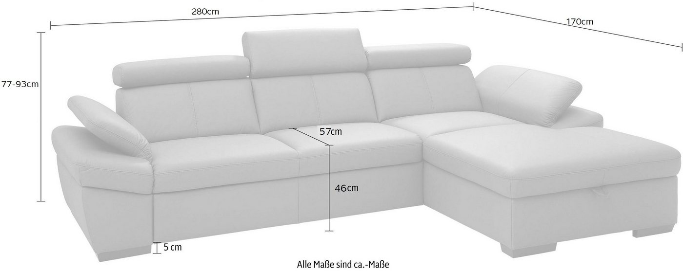 exxpo - sofa fashion Ecksofa Salerno, Funktionssofa, Breite 280cm, hoher Sitzkomfort, L-Form, inkl. Kopf- und Armteilverstellung, wahlweise mit Bettfunktion – Bild 2 von 4