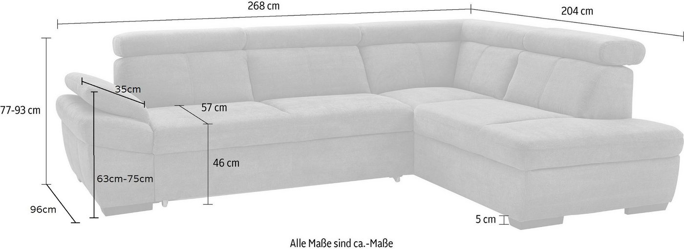 exxpo - sofa fashion Ecksofa Salerno, Funktionssofa, hoher Sitzkomfort, Breite 268cm, L-Form, inkl. Kopf- und Armteilverstellung, wahlweise mit Bettfunktion – Bild 3 von 5