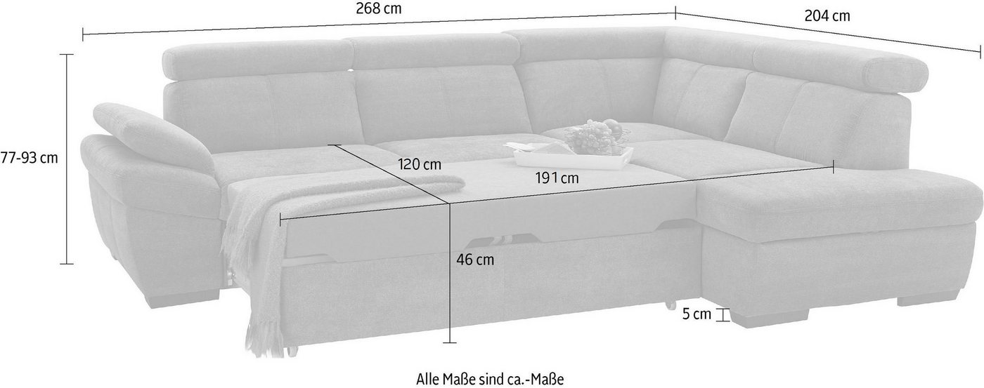 exxpo - sofa fashion Ecksofa Salerno, Funktionssofa, hoher Sitzkomfort, Breite 268cm, L-Form, inkl. Kopf- und Armteilverstellung, wahlweise mit Bettfunktion – Bild 4 von 5