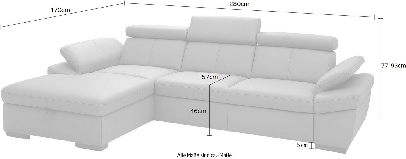 exxpo - sofa fashion Ecksofa Salerno, Funktionssofa, Breite 280cm, hoher Sitzkomfort, L-Form, inkl. Kopf- und Armteilverstellung, wahlweise mit Bettfunktion – Bild 4 von 5
