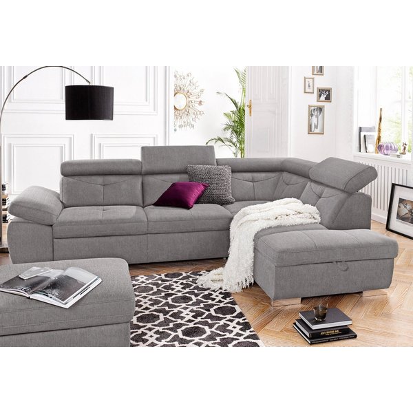 exxpo - sofa fashion Ecksofa Spring, super bequem und komfortabel mit Armteil- und Kopfteilfunktion, wahlweise mit Bettfunktion und Bettkasten, L-Form