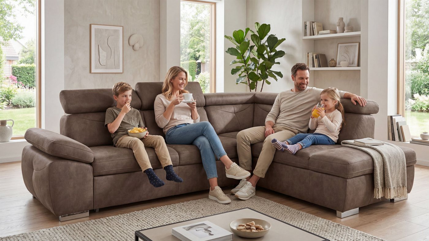exxpo - sofa fashion Ecksofa Spring, super bequem und komfortabel mit Armteil- und Kopfteilfunktion, mit Bettfunktion & Bettkasten, Luxus-Microfaser +Simply Cle – Bild 3 von 5