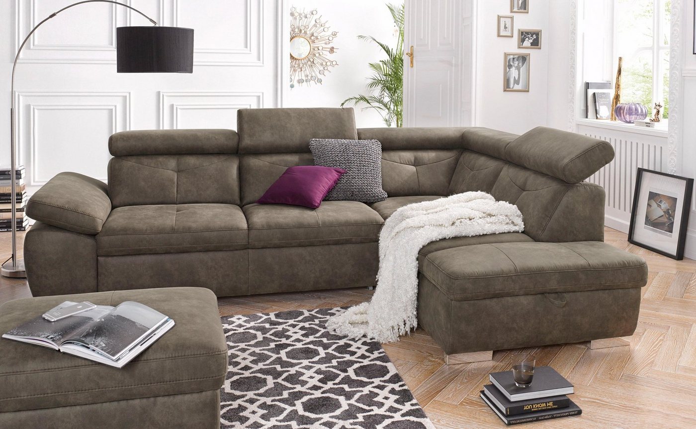 exxpo - sofa fashion Ecksofa Spring, super bequem und komfortabel mit Armteil- und Kopfteilfunktion, mit Bettfunktion & Bettkasten, Luxus-Microfaser +Simply Cle – Bild 3 von 5