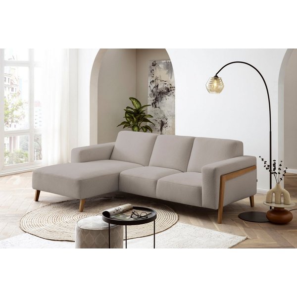 exxpo - sofa fashion Ecksofa Starr Scandic Design, tolle Verarbeitung, bequem, Sichtholz am Armteil, L-Form, wahlw. elektrische Sitztiefenverstellung, Massivhol