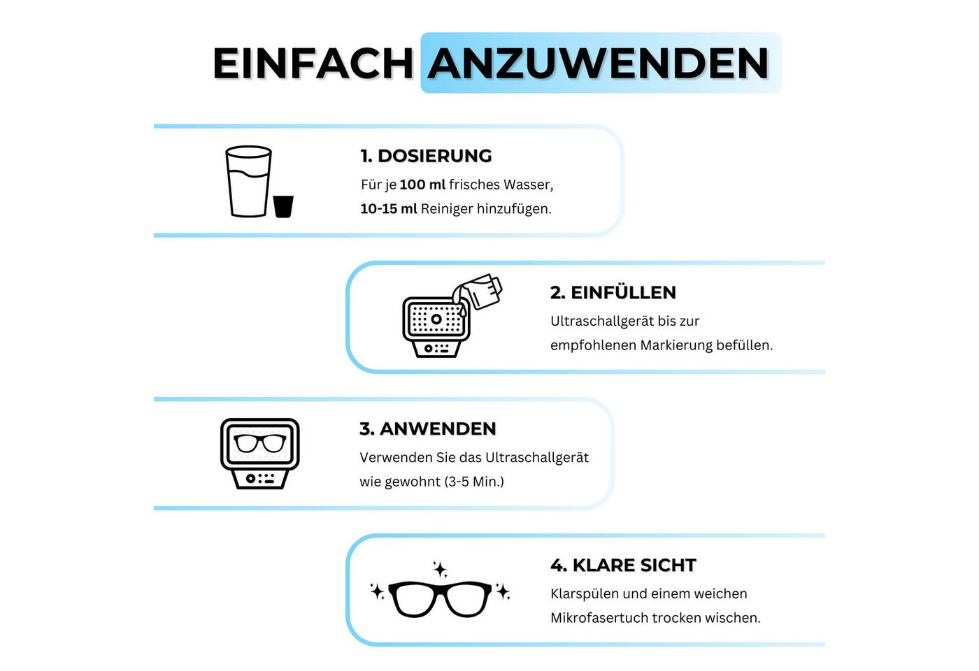 EyeAm Ultraschallreiniger, Konzentrat für Ultraschallgerät, Reinigung von Brillen & Zahnersatz – Bild 4 von 5