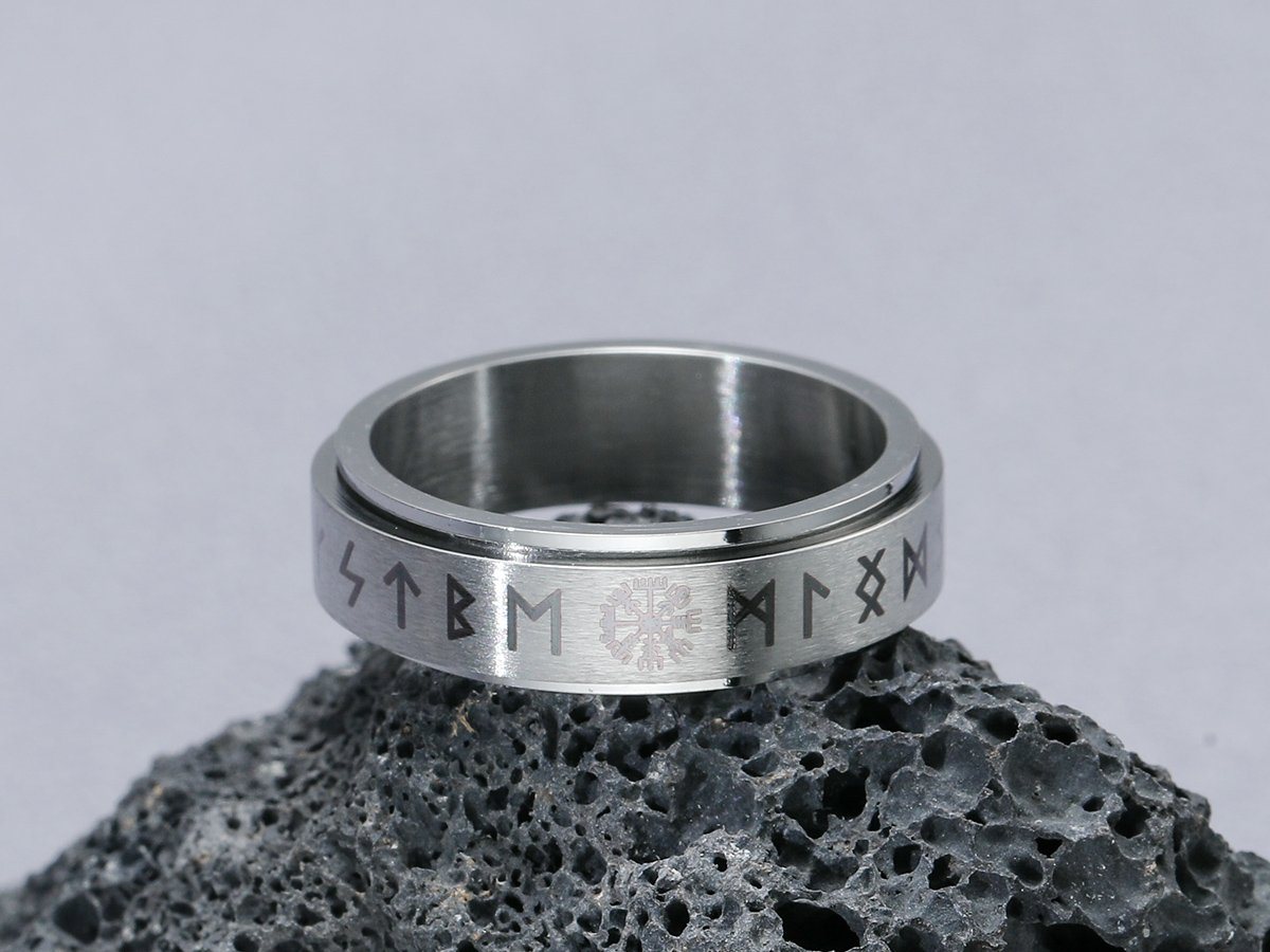 Eyecatcher Fingerring Anti Stress Ring. Drehbarer Ring mit Runen silber – Bild 3 von 5