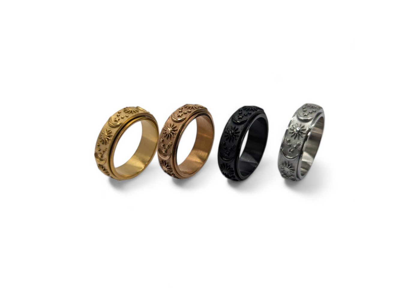 Eyecatcher Fingerring Drehbare Anti-Stress Ringe aus Edelstahl mit Sonne- und Mondmotiven, Drehbarer Ring, Beweglicher Ring – Bild 3 von 4